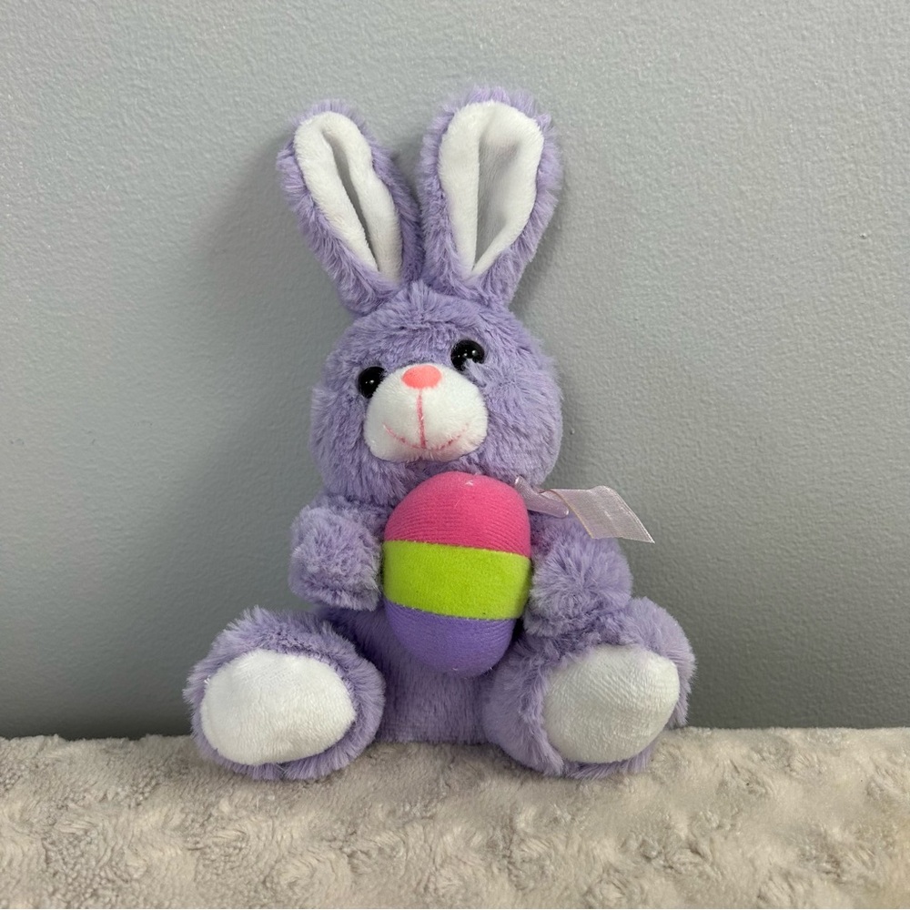 Anico Purple Bunny Rabbit Plush Stuffed Animal Holding Easter Egg Pink Yellow